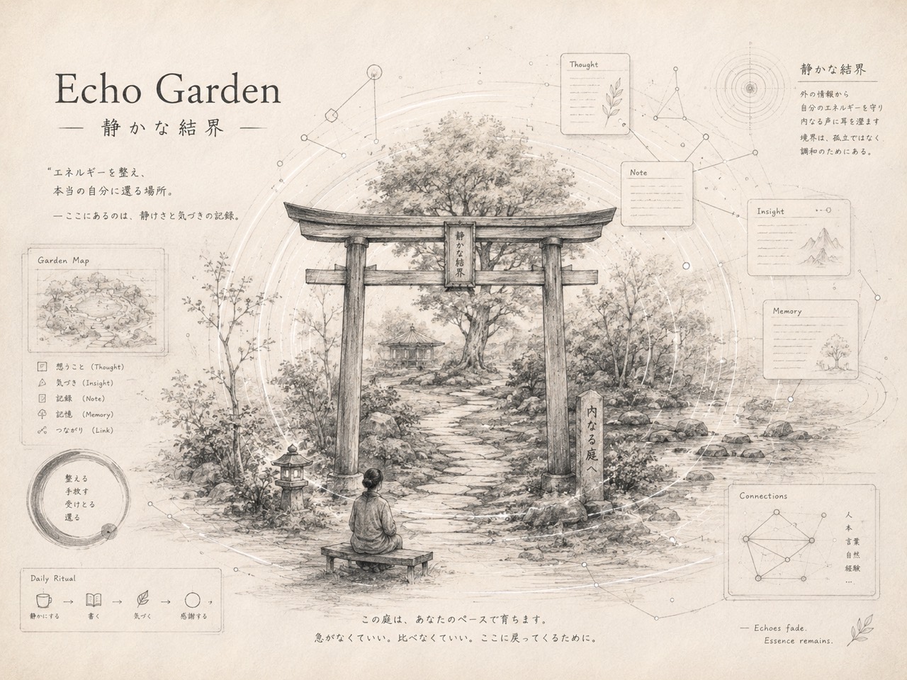 Echo Garden 静かな結界の庭を描いた案内図